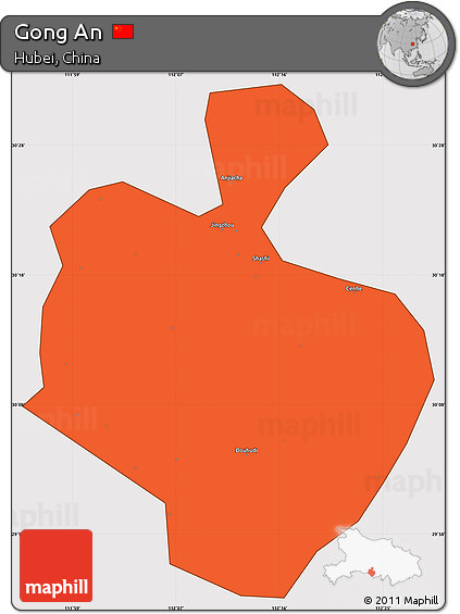 Political Simple Map of Gong An, cropped outside