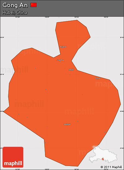 Political Simple Map of Gong An, cropped outside