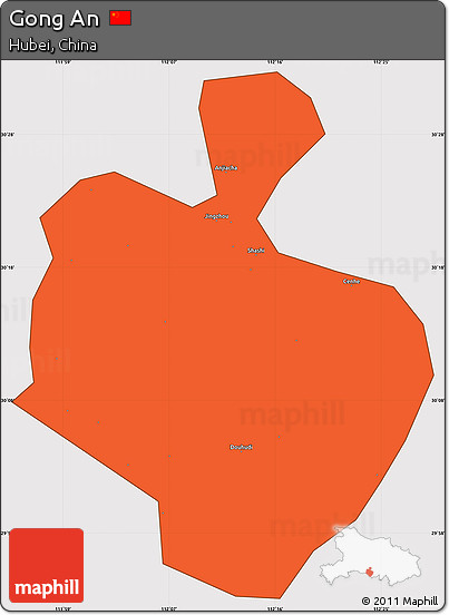 Political Simple Map of Gong An, cropped outside