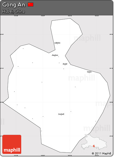 Silver Style Simple Map of Gong An, cropped outside