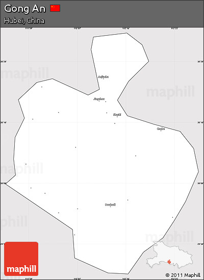 Silver Style Simple Map of Gong An, cropped outside