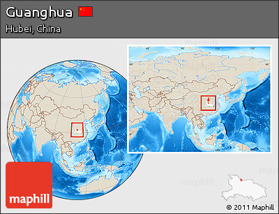 Shaded Relief Location Map of Guanghua, highlighted parent region, within the entire country