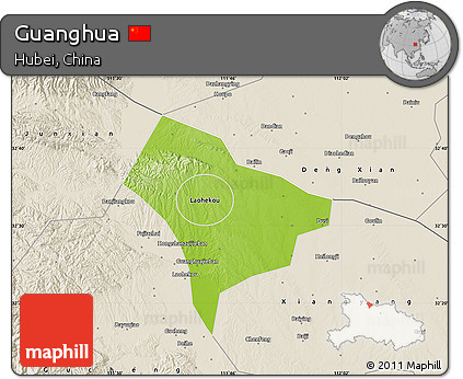Physical Map of Guanghua, shaded relief outside