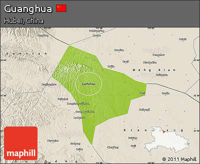 Physical Map of Guanghua, shaded relief outside