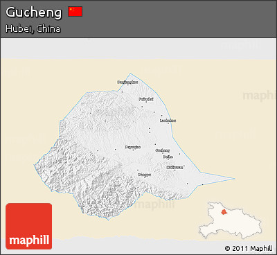 Classic Style 3D Map of Gucheng, single color outside