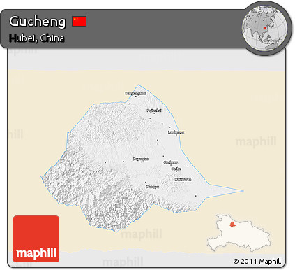 Classic Style 3D Map of Gucheng, single color outside
