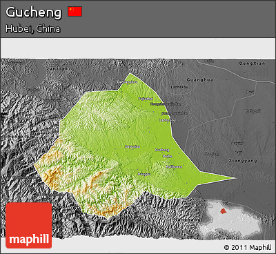 Physical 3D Map of Gucheng, darken, desaturated