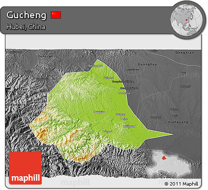 Physical 3D Map of Gucheng, darken, desaturated