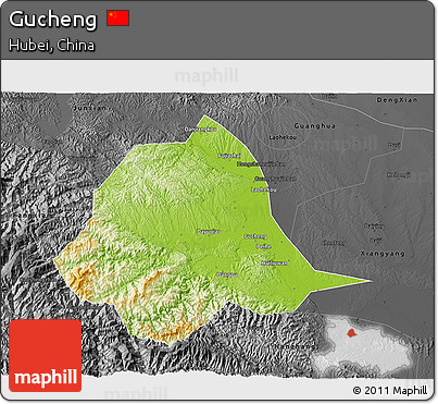 Physical 3D Map of Gucheng, darken, desaturated