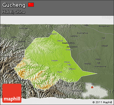 Physical 3D Map of Gucheng, darken, semi-desaturated