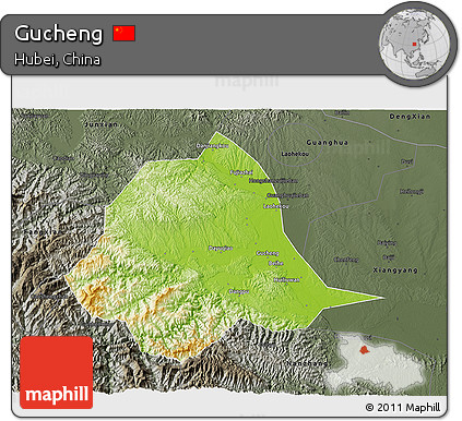 Physical 3D Map of Gucheng, darken, semi-desaturated