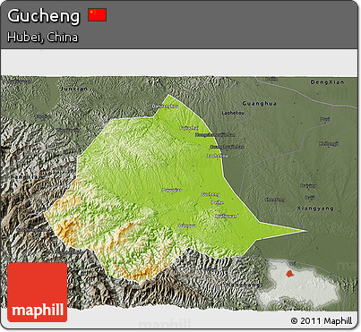 Physical 3D Map of Gucheng, darken, semi-desaturated