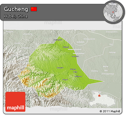 Physical 3D Map of Gucheng, lighten, semi-desaturated