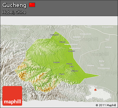 Physical 3D Map of Gucheng, lighten, semi-desaturated
