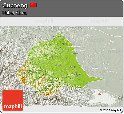Physical 3D Map of Gucheng, lighten, semi-desaturated