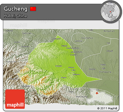 Physical 3D Map of Gucheng, semi-desaturated
