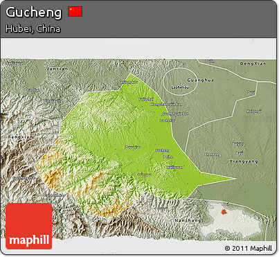 Physical 3D Map of Gucheng, semi-desaturated