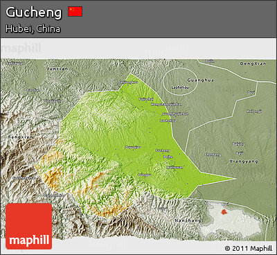 Physical 3D Map of Gucheng, semi-desaturated