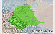 Political 3D Map of Gucheng, lighten, semi-desaturated
