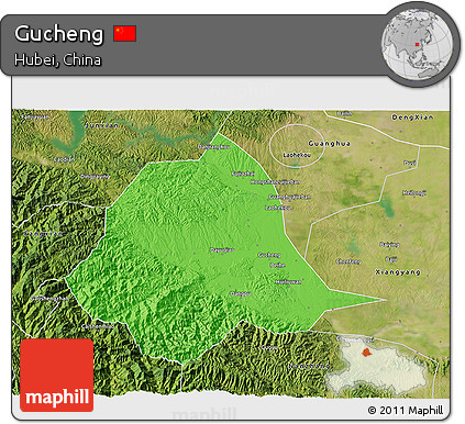 Political 3D Map of Gucheng, satellite outside