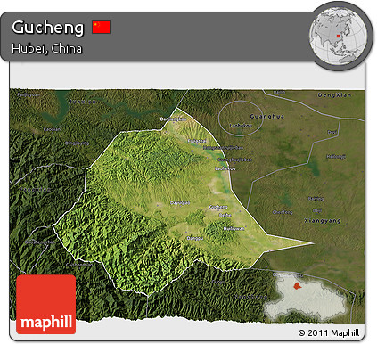 Satellite 3D Map of Gucheng, darken