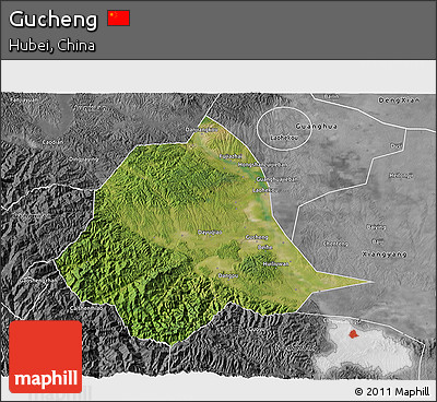 Satellite 3D Map of Gucheng, desaturated