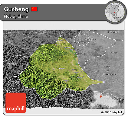 Satellite 3D Map of Gucheng, desaturated