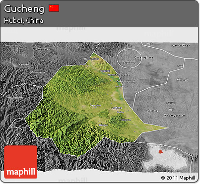 Satellite 3D Map of Gucheng, desaturated