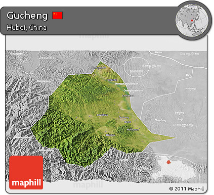 Satellite 3D Map of Gucheng, lighten, desaturated