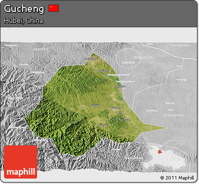 Satellite 3D Map of Gucheng, lighten, desaturated