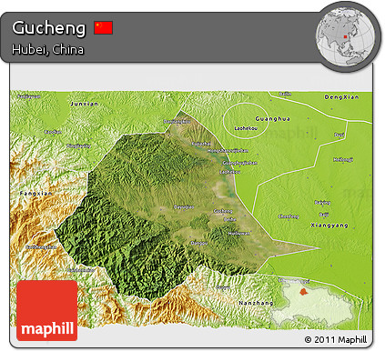 Satellite 3D Map of Gucheng, physical outside