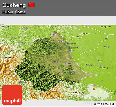 Satellite 3D Map of Gucheng, physical outside