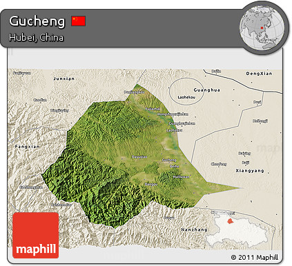 Satellite 3D Map of Gucheng, shaded relief outside