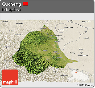 Satellite 3D Map of Gucheng, shaded relief outside
