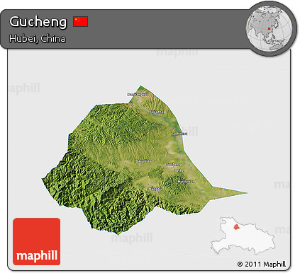 Satellite 3D Map of Gucheng, single color outside