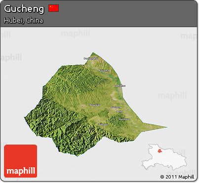 Satellite 3D Map of Gucheng, single color outside