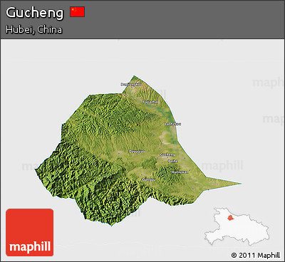 Satellite 3D Map of Gucheng, single color outside
