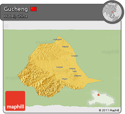 Savanna Style 3D Map of Gucheng, single color outside