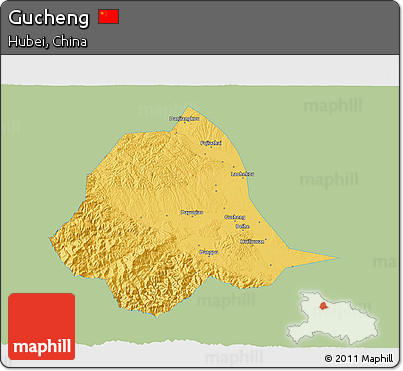 Savanna Style 3D Map of Gucheng, single color outside