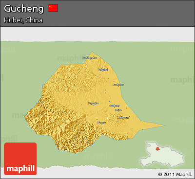 Savanna Style 3D Map of Gucheng, single color outside
