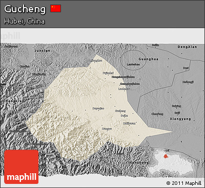 Shaded Relief 3D Map of Gucheng, darken, desaturated