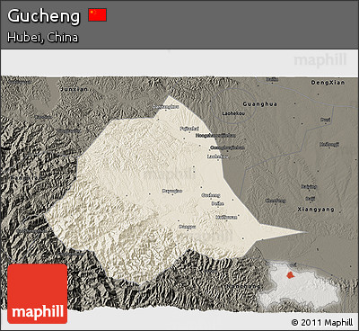 Shaded Relief 3D Map of Gucheng, darken
