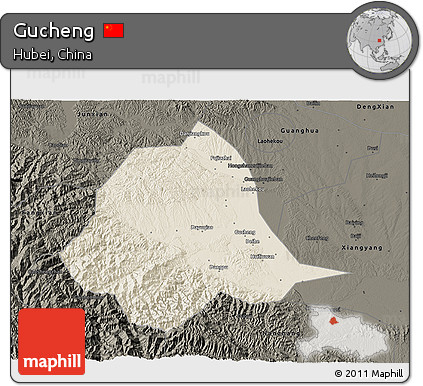 Shaded Relief 3D Map of Gucheng, darken