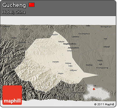 Shaded Relief 3D Map of Gucheng, darken