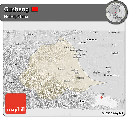Shaded Relief 3D Map of Gucheng, desaturated