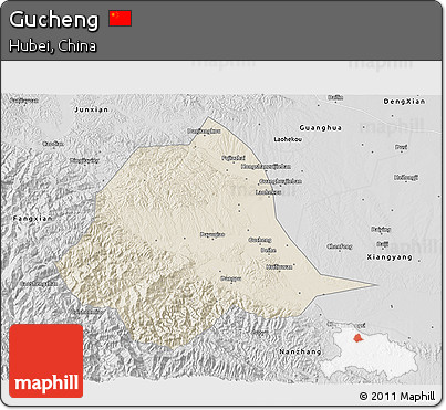 Shaded Relief 3D Map of Gucheng, desaturated