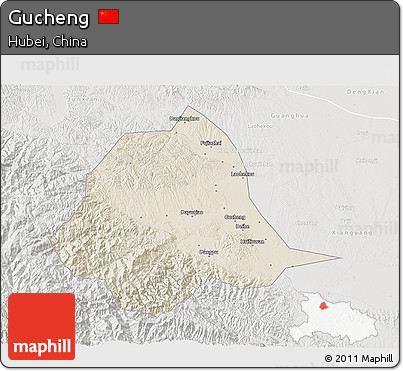 Shaded Relief 3D Map of Gucheng, lighten, semi-desaturated