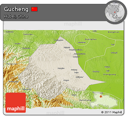 Shaded Relief 3D Map of Gucheng, physical outside