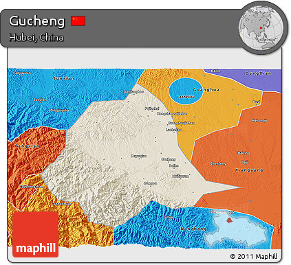 Shaded Relief 3D Map of Gucheng, political outside