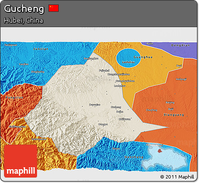 Shaded Relief 3D Map of Gucheng, political outside